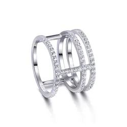 Wonder Big Bold Triple Layers Chain Gold Pave Silver Gems Grade AAAAA Cubic Zirconia 9ct Carats 10K Gold Ring Women, Gold Ring