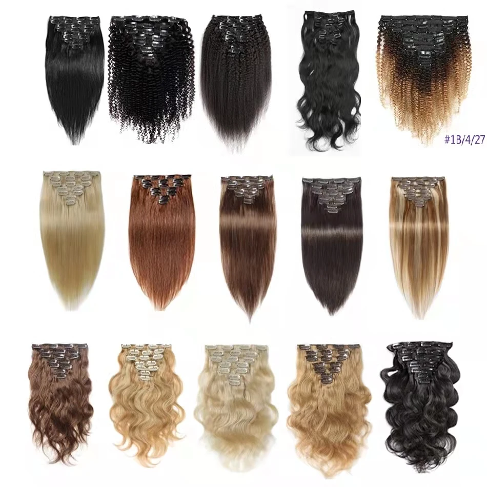 Hot Sale 100% Human clip in hair extensions for black women 7pcs or 8pcs 10pcs full head straight virgin Brazilian hair