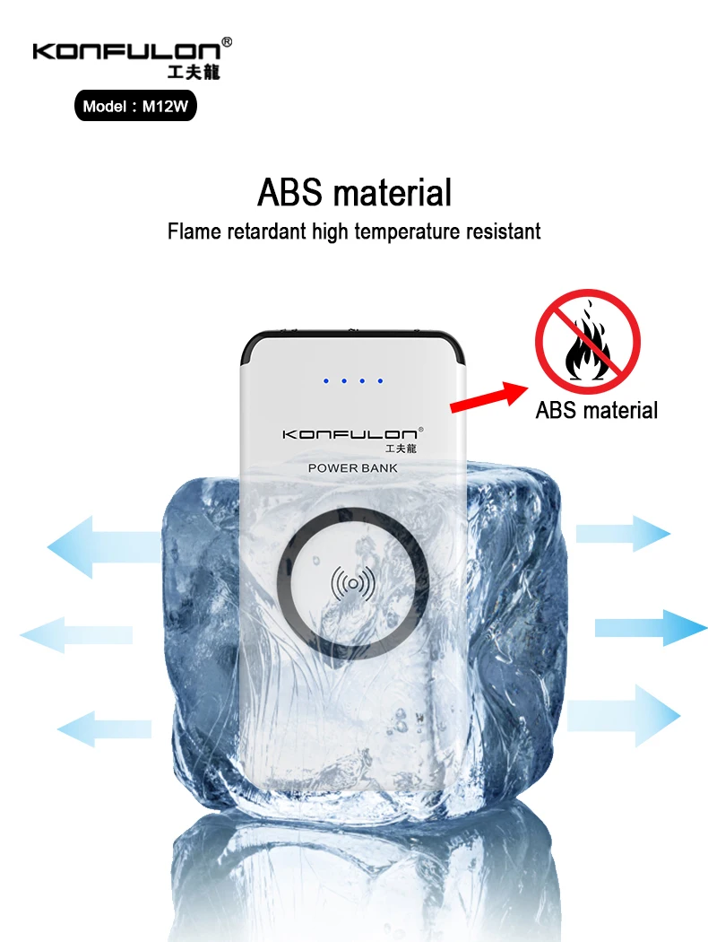 KONFULON Wireless Charging Power Bank 10000mAh Safe And Efficient LED Power Indicated Dual USB Output Shaking Switch Design