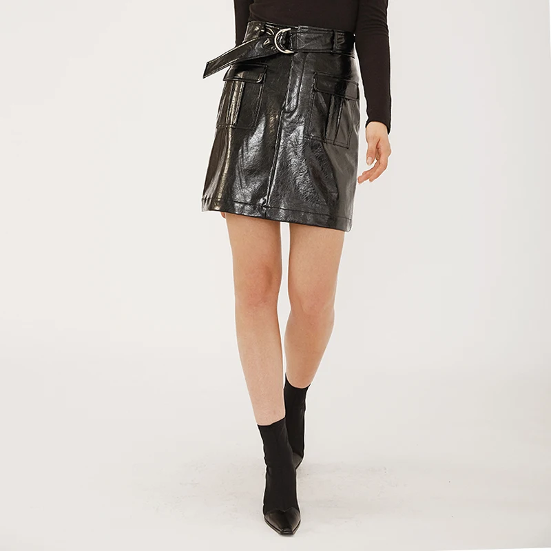 Wholesale fashion classy ladies black fall plus size luxury pu skirt short mature women faux leather chuukese skirts