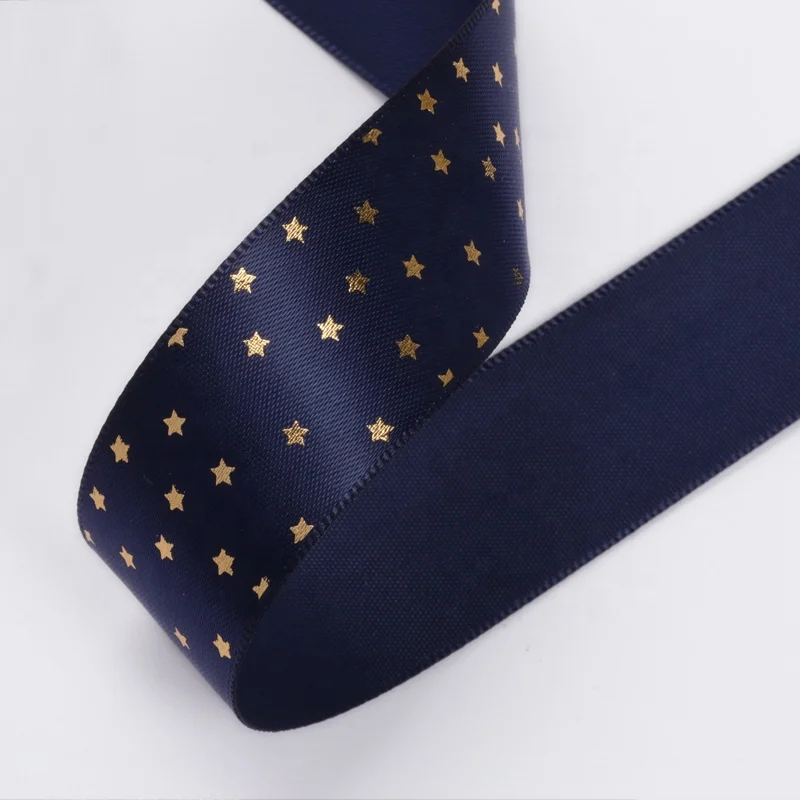  Ribest Print Ribbon Satin Grosgrain Blue Starry Sky With Logo Customized