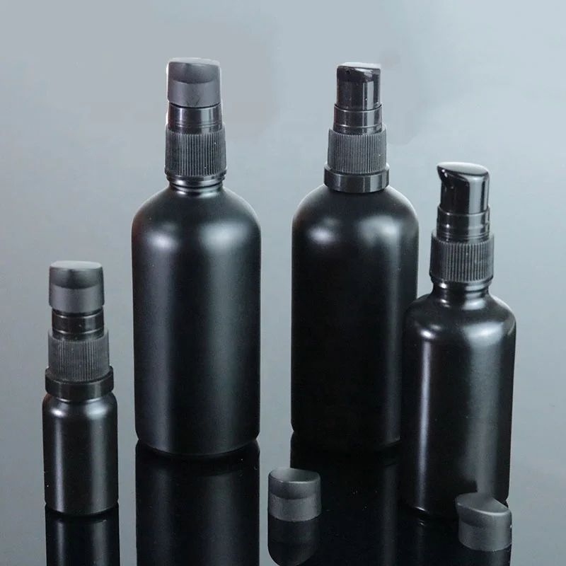 10 мл, 15 мл, 20 мл, 30 мл, 50 мл, 100 мл, оптовая продажа, матовая черная стеклянная бутылка для сыворотки, косметика с насосом (GRBL06)