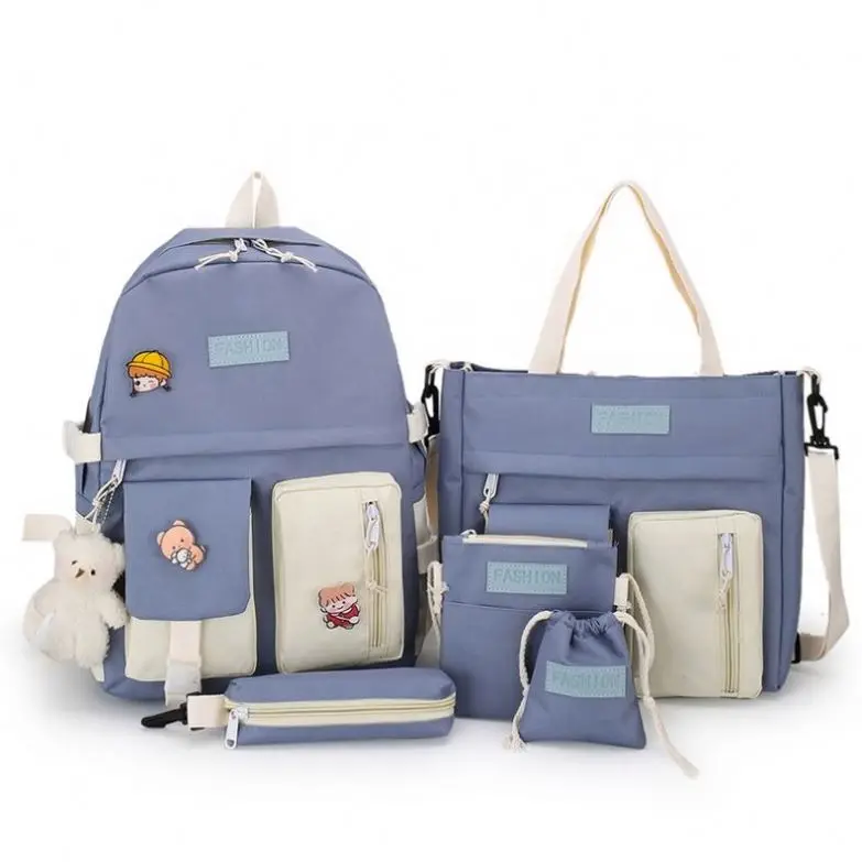 ODM/OBM High Quality Fashion Travel Waterproof 5pcs In 1 Set College School Trendy Backpack Bag Girls