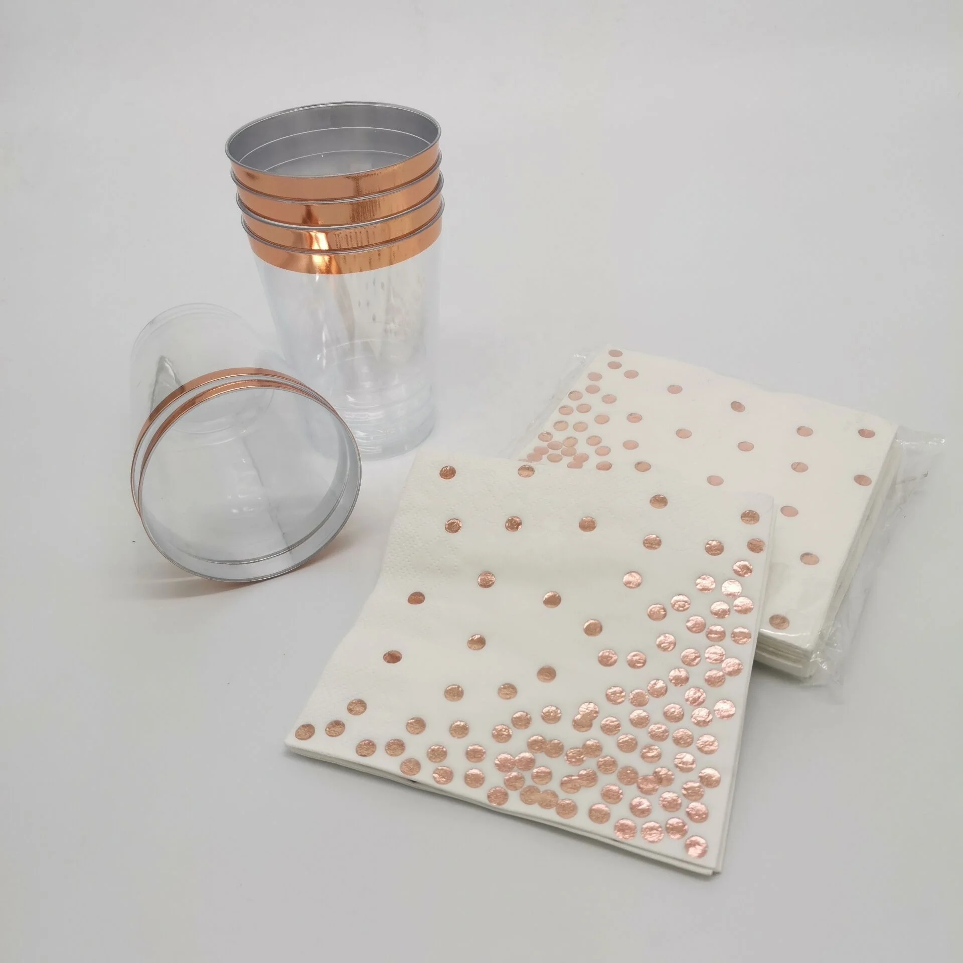 Fancy Party Dinnerware Set Rose Gold Plastic Cup Napkin Combo Set Included for Birthday Events Sweet Decorations
