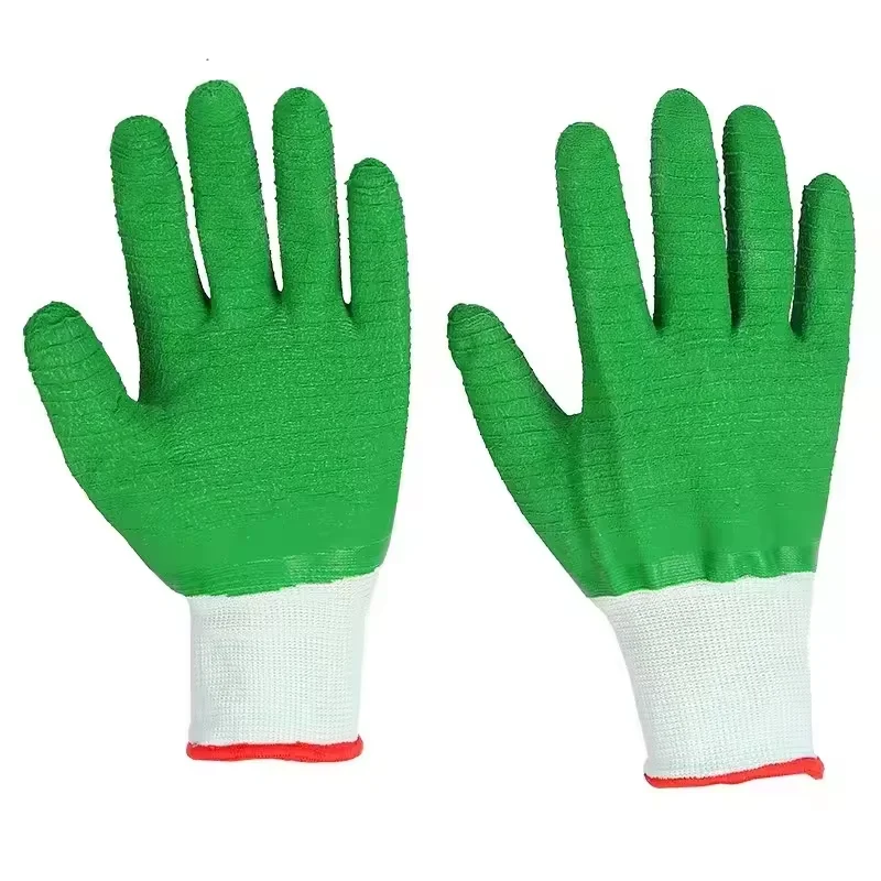 13 Gauge Green Nylon Latex Gloves Anti Slip Protective Gloves Ruffles Construction Safety Gloves Abrasion Resistant