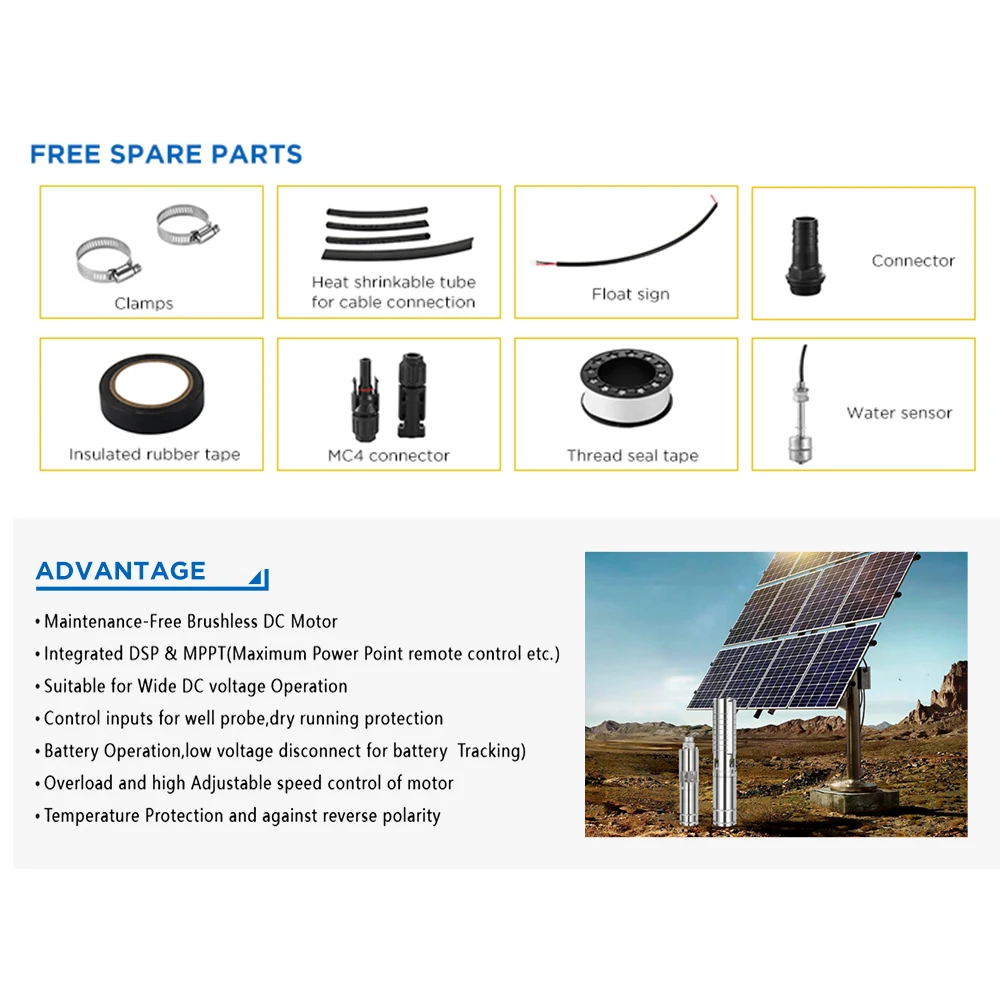 High head 255m 2200w ac dc solar submersible water pump