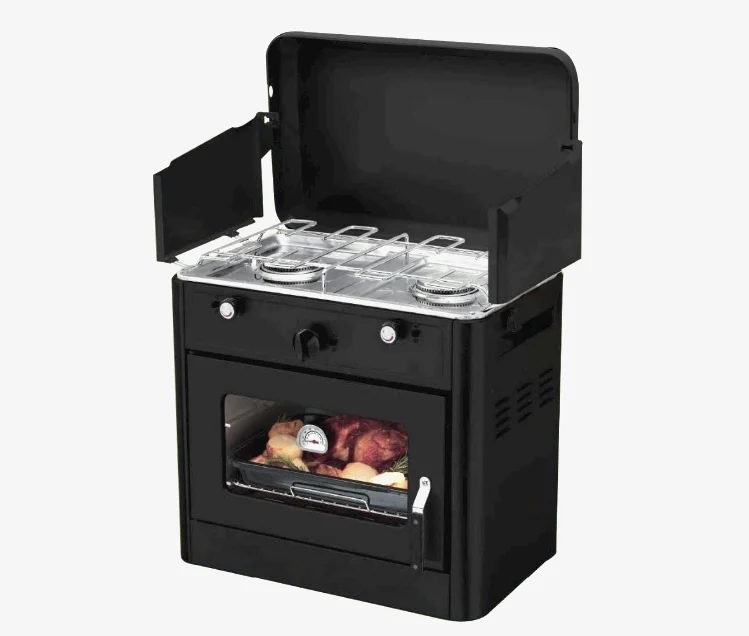 Hot Sale Luxury Portable Outdoor Camping 2 Burner BBQ Gas Oven With Stove Garden Gas Cooker For Barbecue