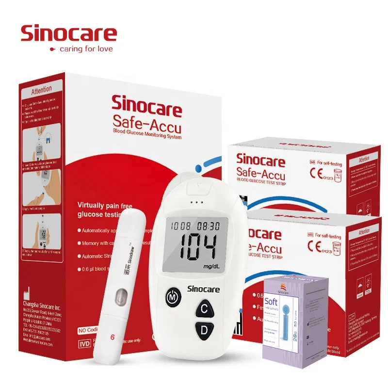  Sinocare безопасный Акку быстрой проверки измеритель уровня глюкозы в крови с 100 штуками тест-полосок портативный прибор для контроля сахара