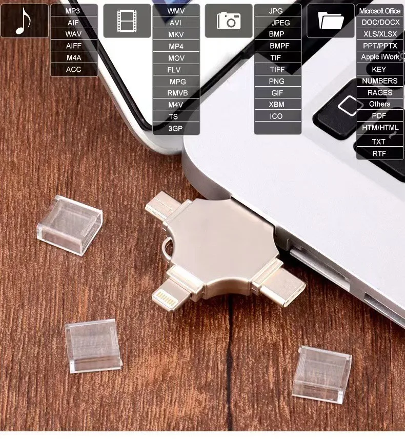 Пользовательский мобильный телефон USB 128G высокоскоростной 4 в 1 64G ноутбук считывание памяти OTG флэш внешний для Iphone Ipod