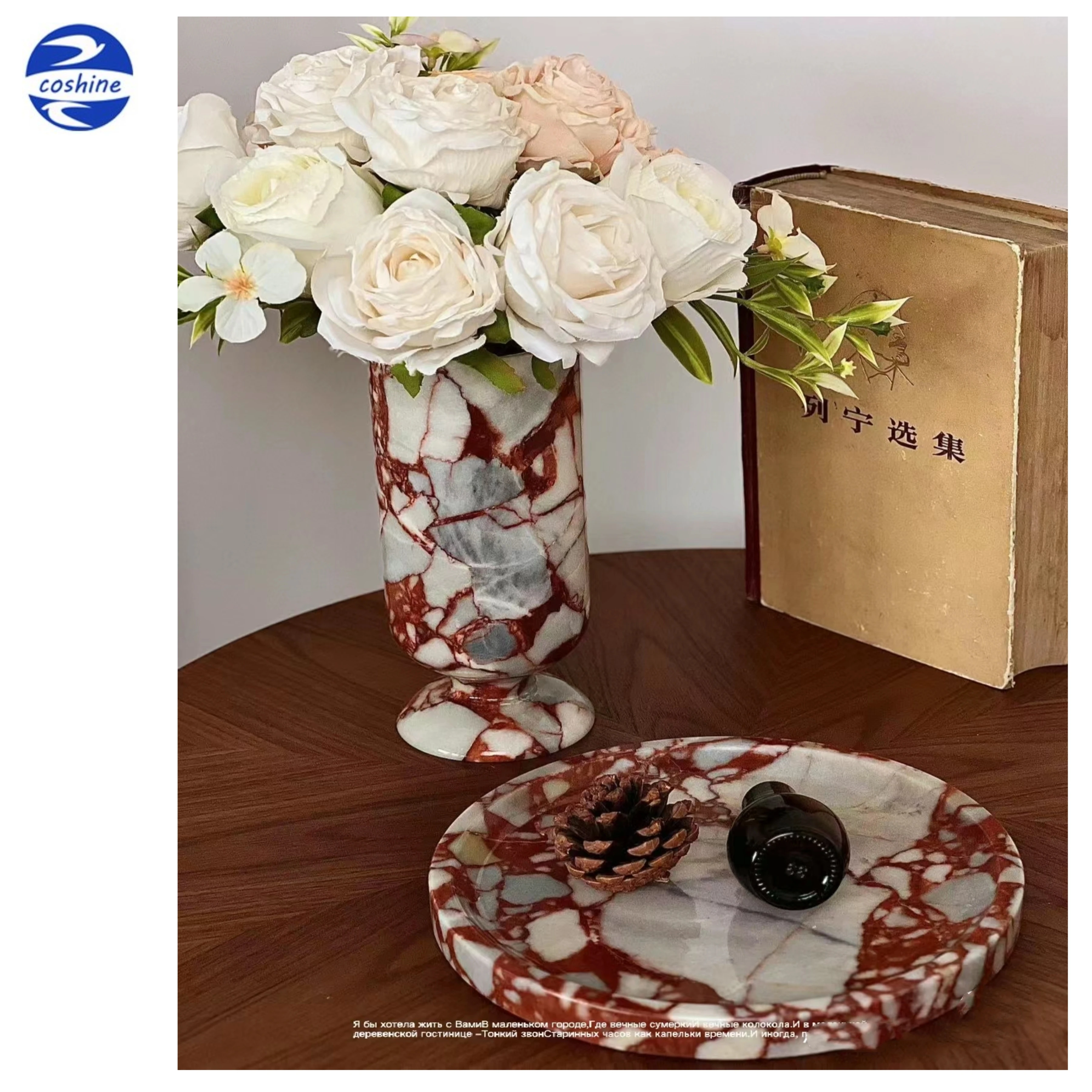 Customized Nordic Natural Yellow Green Onyx Tabletop Decor Small Black Granite Flower Vases White Marble Green Onix Jade Vase