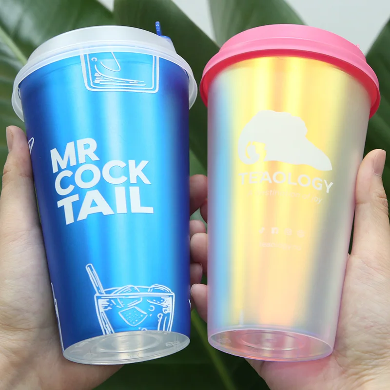 Neon 700ml 20oz 32oz milk coffee 95mm custom logo PP injection 500ml disposable rainbow cold drink 20 oz plastic cups with lids