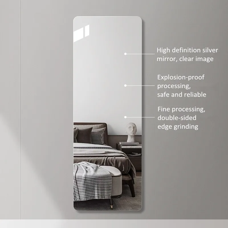 customized size frameless asymmetric shape dimension wall ultra clear glass mirror