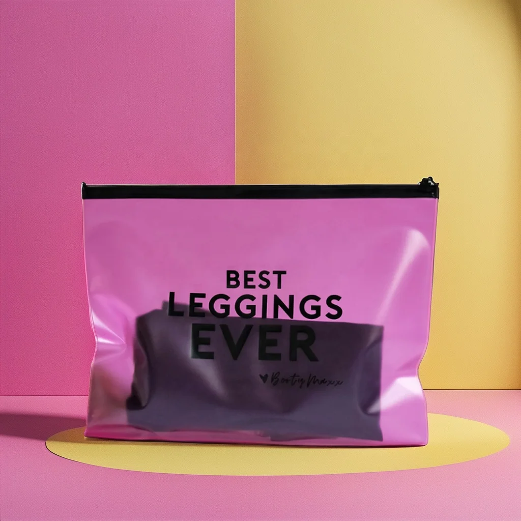 Pink Frosted Zipper Leggings Packaging Bags Horizontal Plastic Bags with Frosted-Zipper for Packed Leggings New Design
