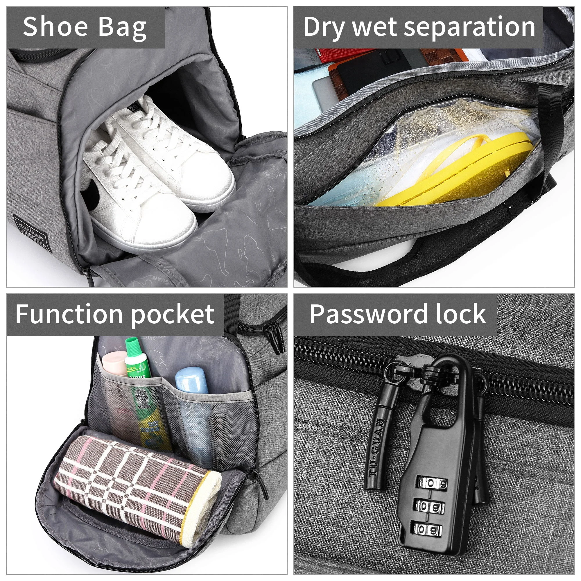 
TUGUAN weekend gym bag for sports fashion holdall with shoe compartment 