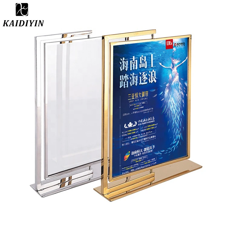 Custom Double Sided Table Billboard Clear Plastic Price Tag Label Sign Holder Display Acrylic Sign Holders With Gold Border