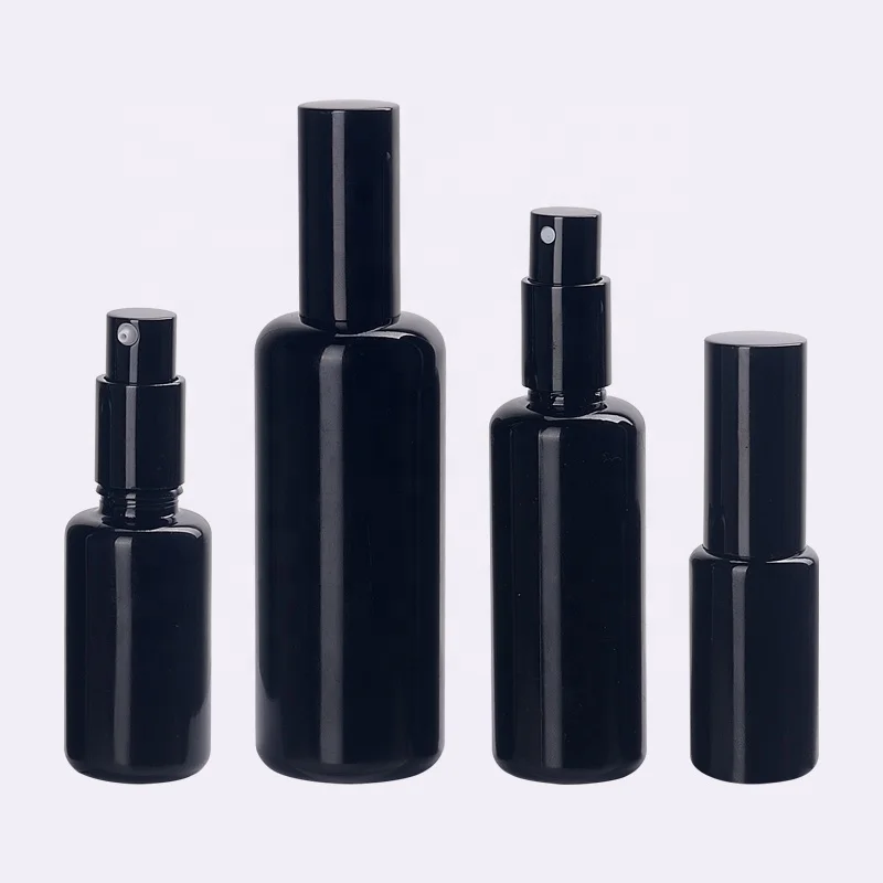 black glass bottle 10 ml 15 ml 30 ml 50 ml 100 ml spray pump cosmetic bottle aluminum sprayer serum pump violet glass bottle