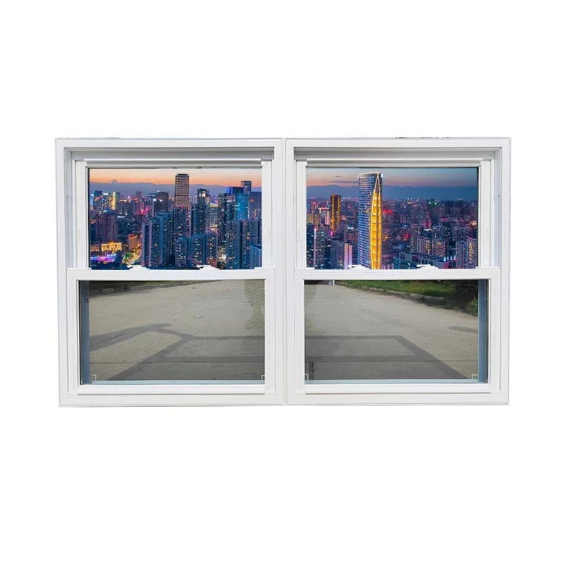Low factory price custom color soundproof double glass upvc doubles hung window with net