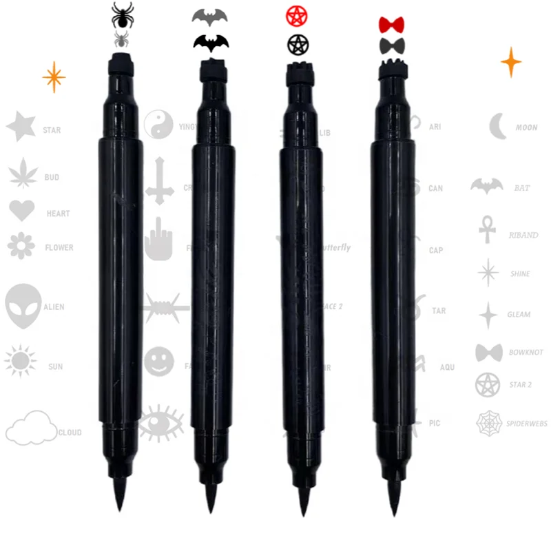 2 in 1 Stamp  Eyeliner Set  Colorful Eyeliners Love Star Flower Stamp Double Head Waterproof No Logo Eyeliner