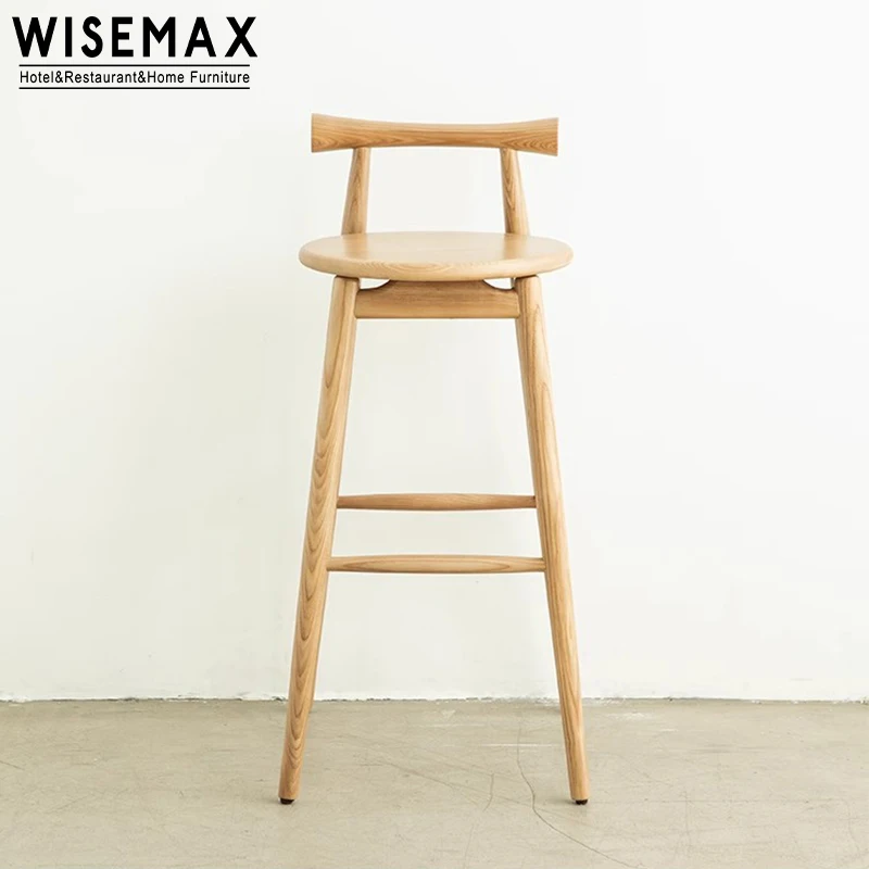 WISEMAX мебель в нордическом минималистском стиле кожаная Обивка сиденья из массива дерева высокий барный стул со спинкой для домашней кухни