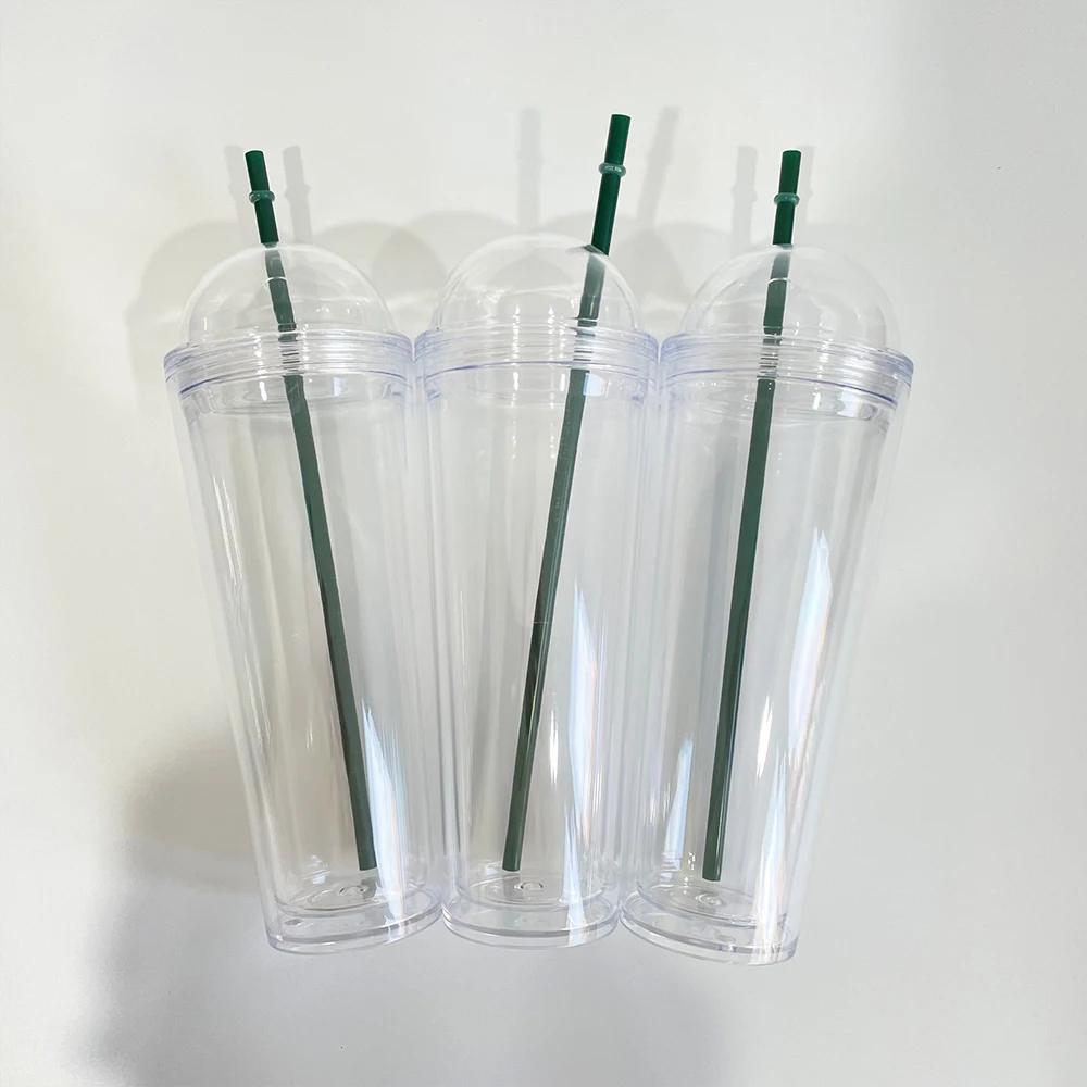 24oz Reusable Plastic Cup Manufacturer Wholesale Pre-drilled Snow Globe  Cups Plastic Acrylic Ice Cream Cone With Lid And Straw