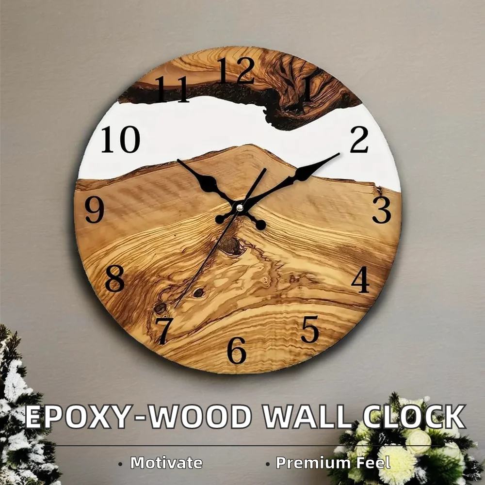 Top Selling Modern Minimalist Style Analog Wall Clock Handmade Epoxy Resin Wood Home Office Decor Living Room Placement Needle