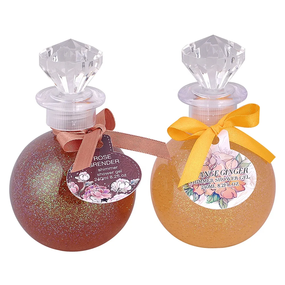 wholesale High quality glitter perfume 240ml shimmer rose shower gel set