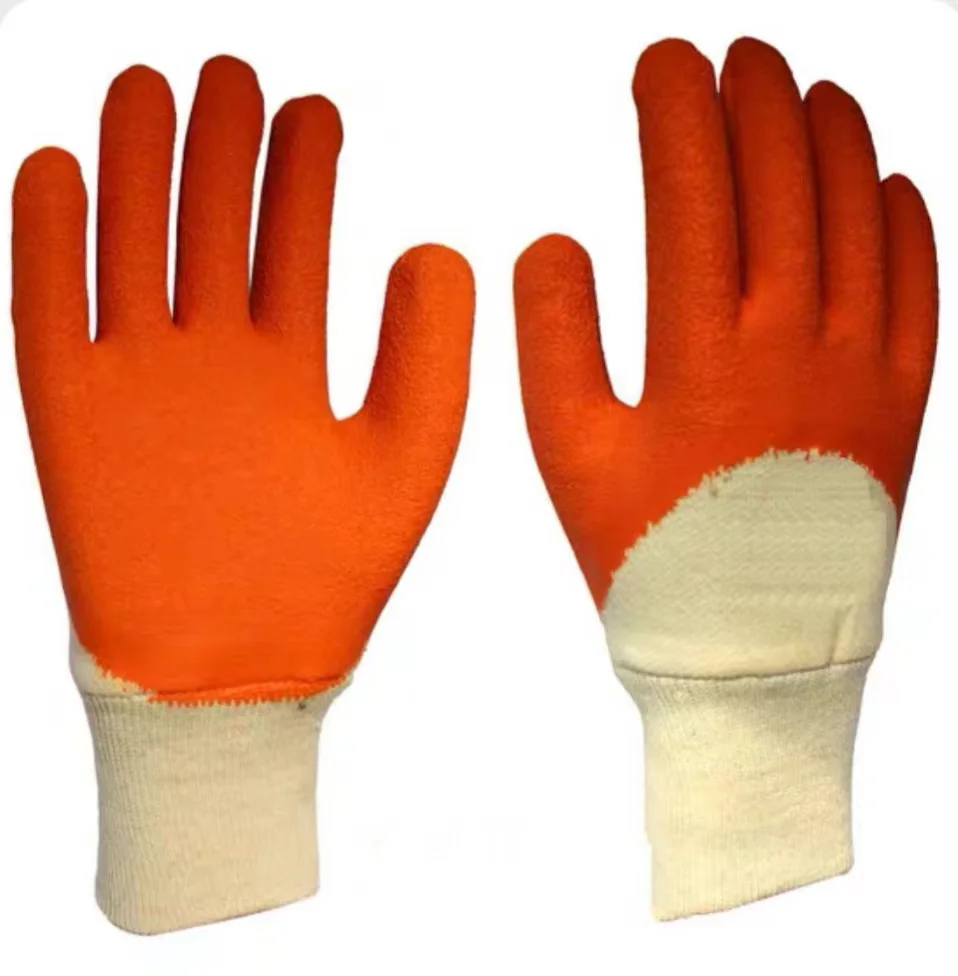 Latex Half coated General Work Gloves Workshop Gloves Winter Construction Wrinkle Coated Gloves
