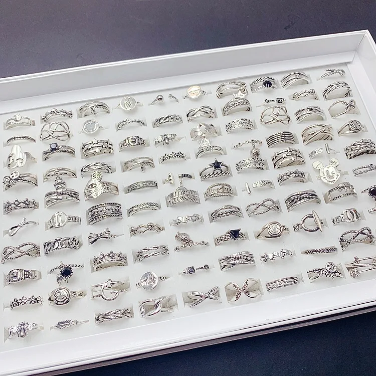 Aug jewelry S925 Thai silver ring mixed bulk fashion retro silver opening wholesale random delivery couple simple tail ring
