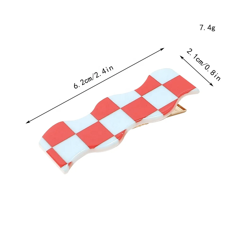 sweetwoo 2021 New Popular Checkerboard Hair Clip For Youth Girls Wave Shape Duck Mouth Clip For Women Decoration