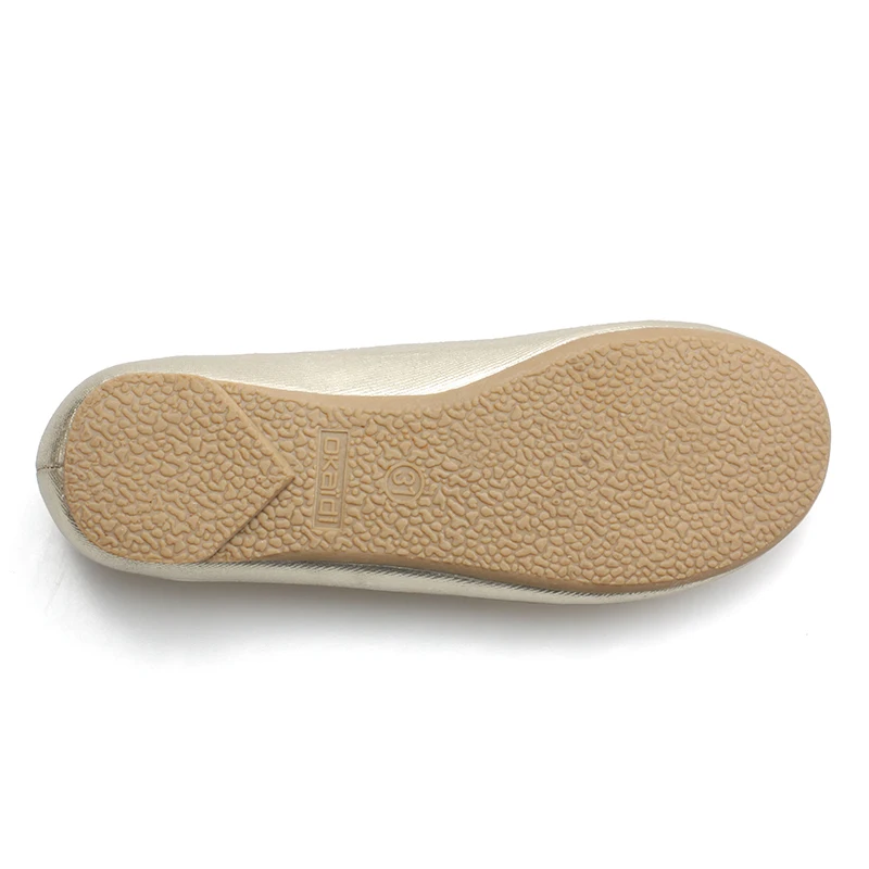 Girls Party Causal Fashion Gold Pu French Binding Round Toe Good Quality Soft Insole Flat Ballerina Shoes