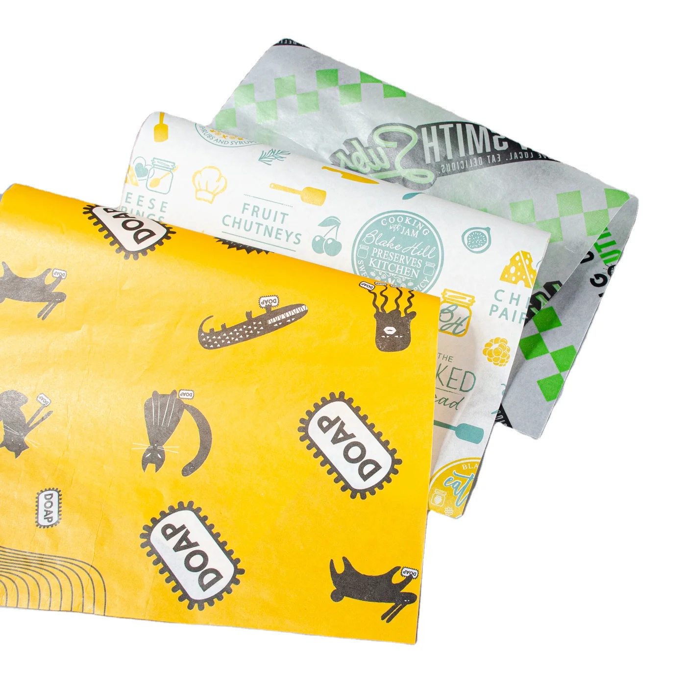 Custom printed food grade newspaper pizza box cookies burger sandwich waxed wrapping paper coated pulp greaseproof paper