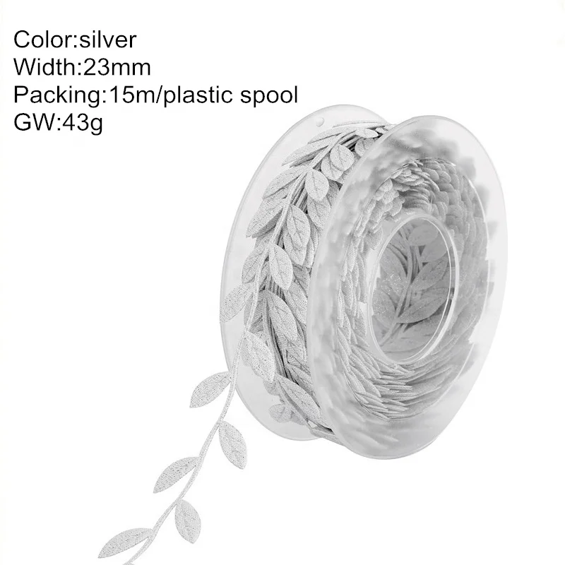 
23mm 15m Fabric Bling Leaf leaves Garland Ribbon Embossing Printing Home Craft Supply DIY Handmade Decoration 