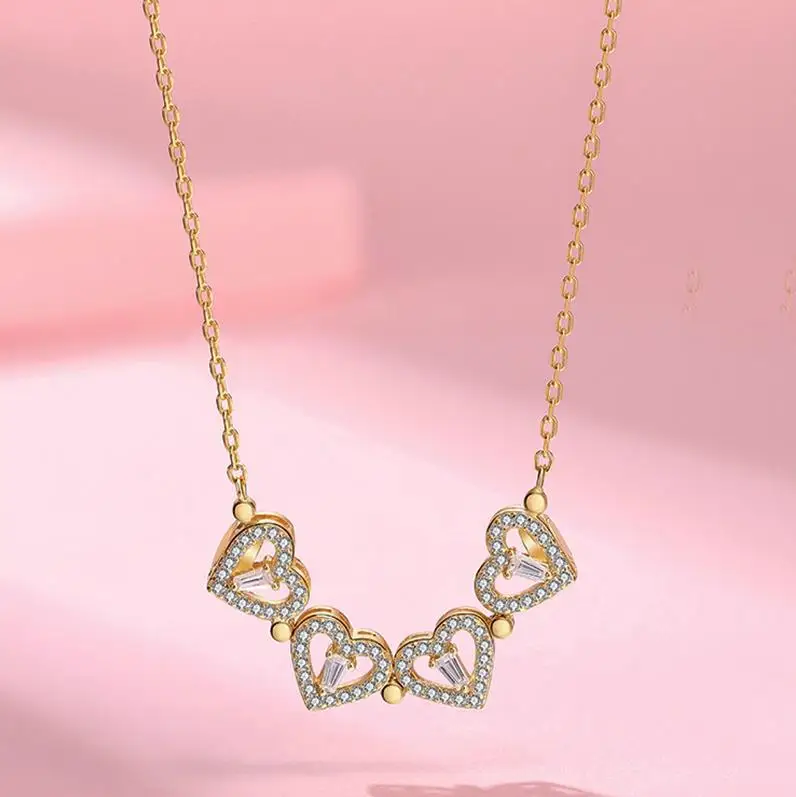Hot Selling Zircon Diamond Four Leaf Clover Charm Jewelry Necklaces Stainless Steel Gold  Foldable Clover Necklace