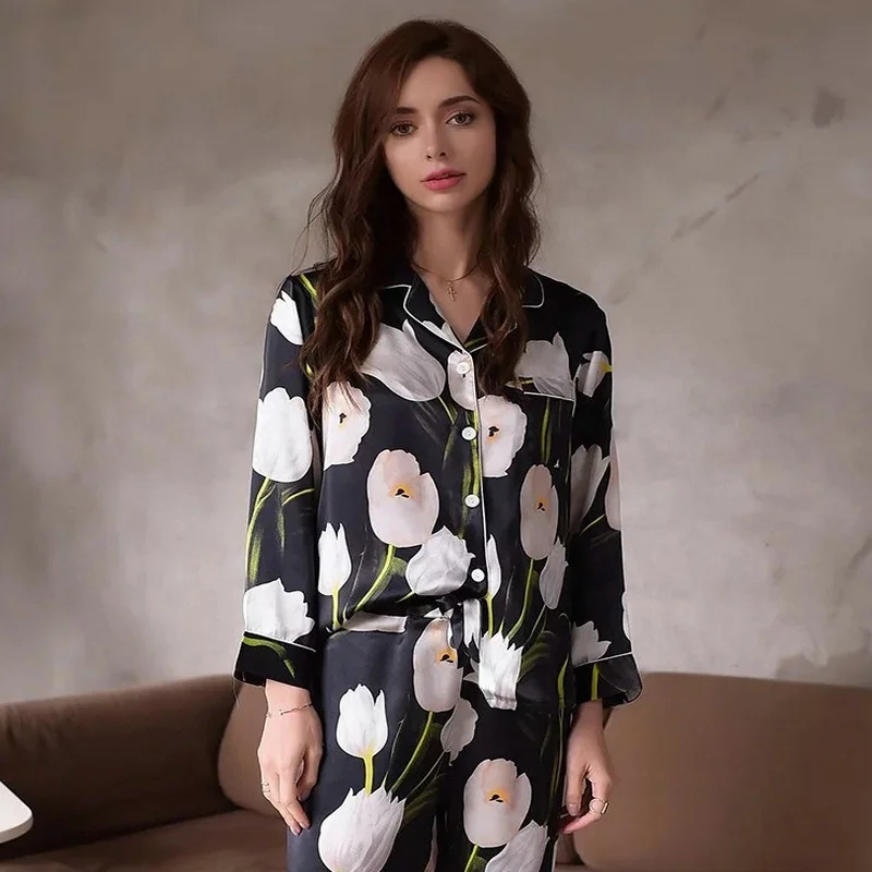 Hot New Retail Products Four Pieces Sets Women Summer Homewear Bridal Robe Silk Bathrobe Pajamas Long Pajama Suit 100% Silk 3pcs