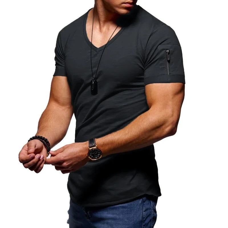 Hot Selling High Quality Customized Design Optional Color V Neck Tshirt for Men