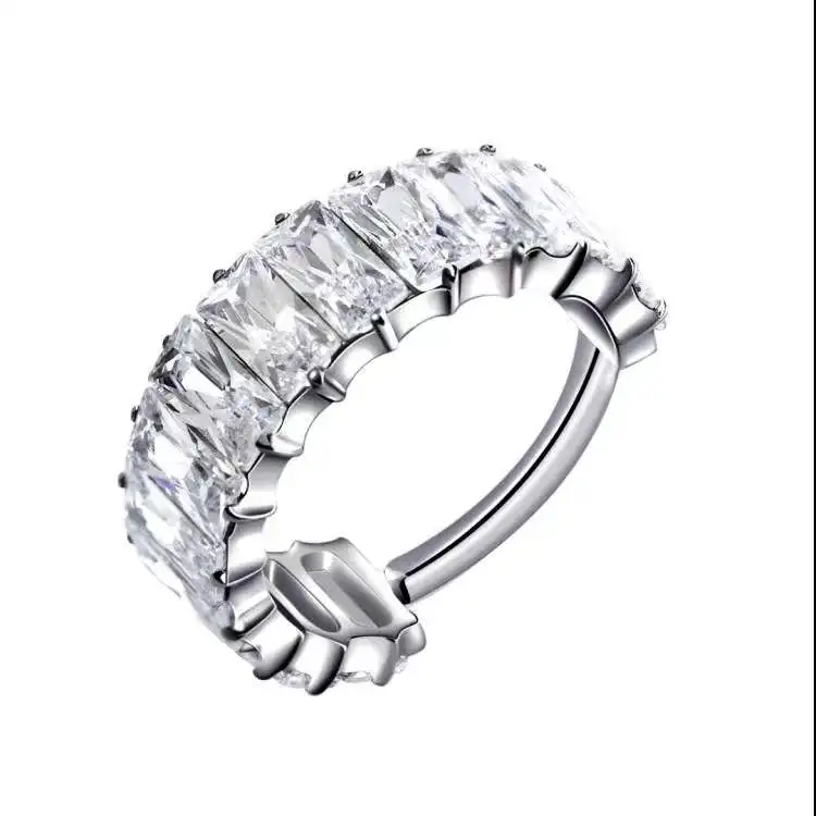 Eternal Metal 3 Layers Prong Setting Rectangle Cubic Zircon Nose Clicker Ring Piercing  F136 Titanium Body Jewelry