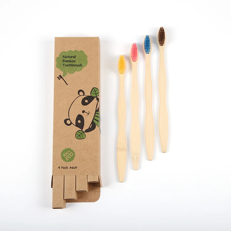 Eco Friendly Castor Oil 100% Biodegradable Natural 4 Pack Soft Bristle Toothbrush Bamboo