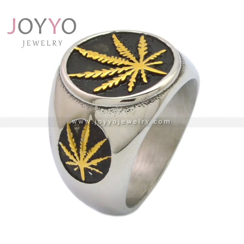 Stainless Steel Gold Hip Hop Hemp Leaf Ring Vintage Personality Punk Rock Band Jewelry for Men