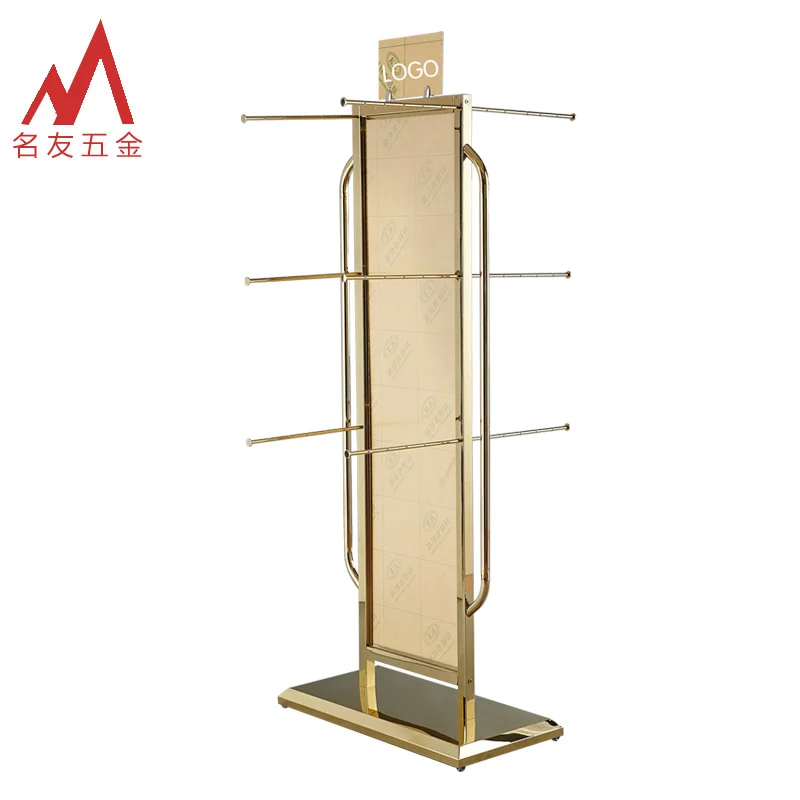 Factory direct luxury golden floor standing metal hanging clothes lingerie store display furniture for shop decoration