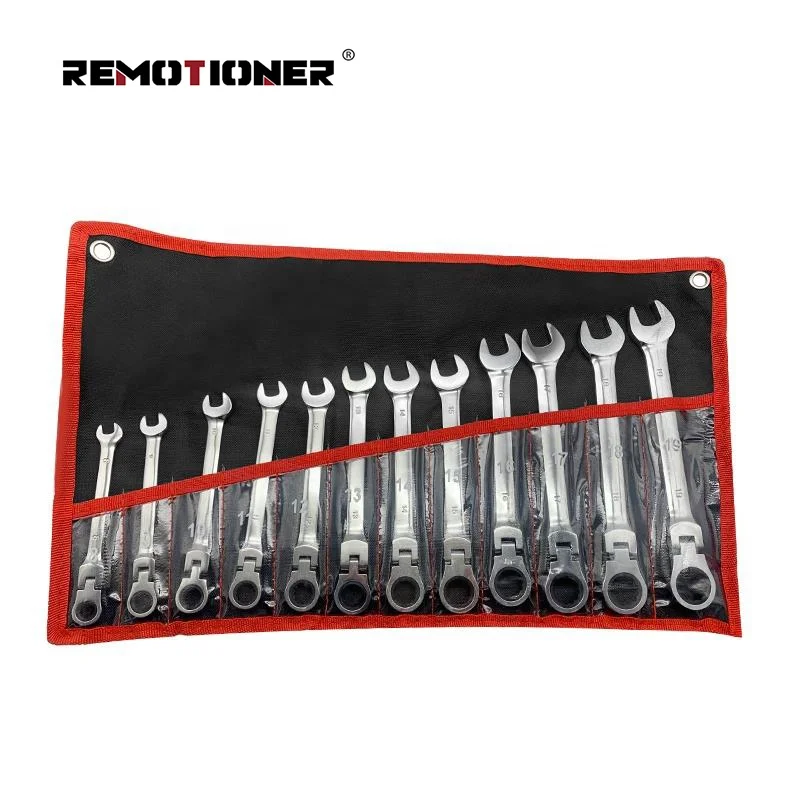 12PCS Movable Head Combination Wrench Set 8-19mm Open End Ratchet Spanner Car Repair Tools