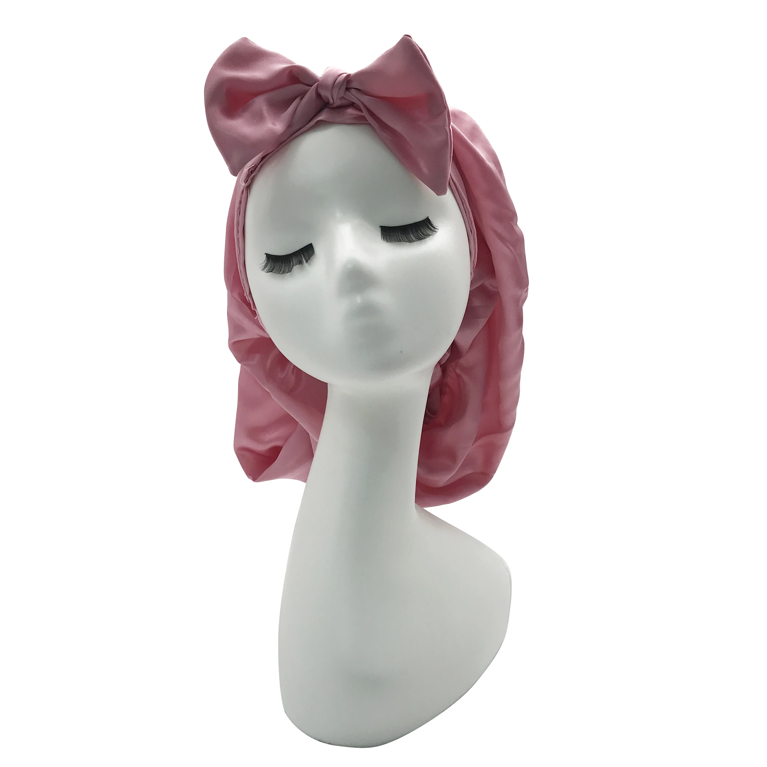 women large braid satin hair bonnets silk bonnet with tie edge band adjustable night sleep bonnet hat