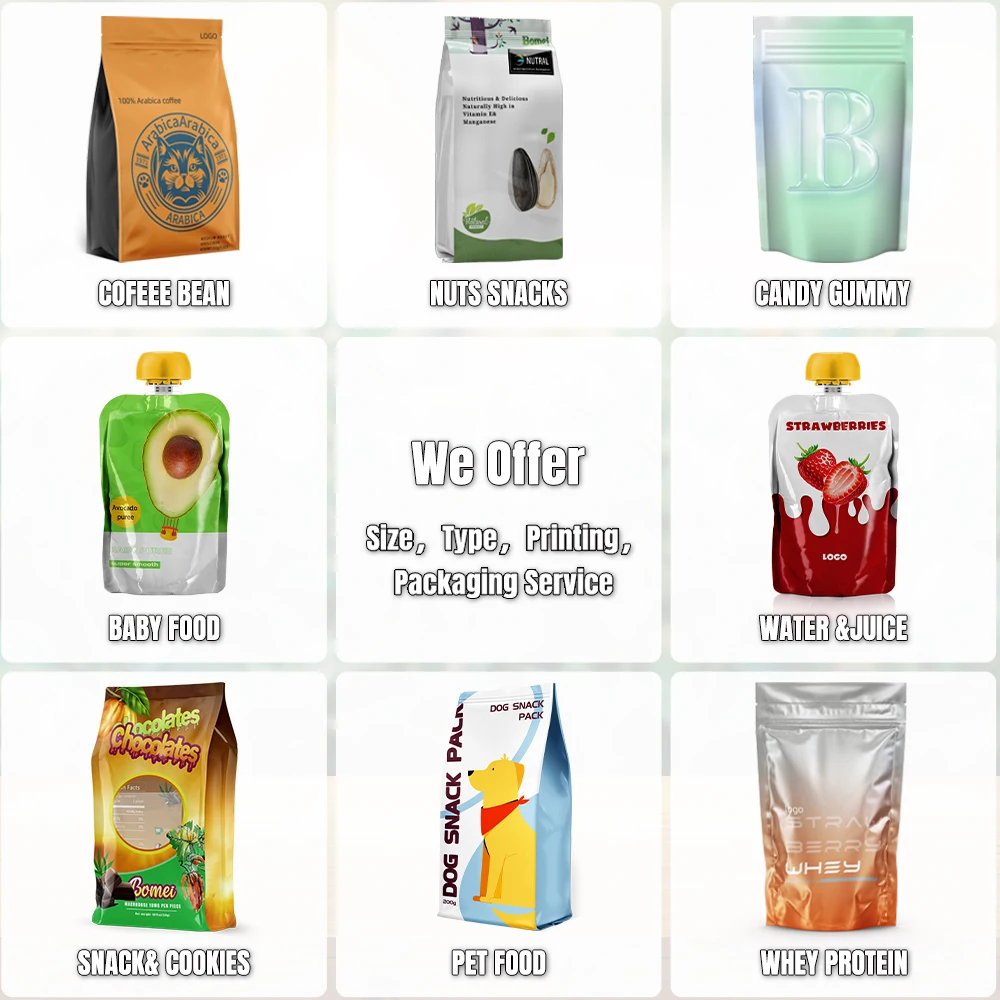 Custom Printed Matte Stand up Pouch Aluminum Foil Mylar Bag Plastic Food Coffee Packaging Bags With Ziplock