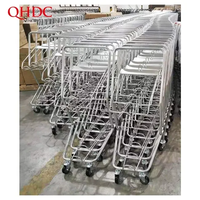 Supermarket Basket Trolley Two Tier Small Shopping Cart With Plastic Basket Shop Cart