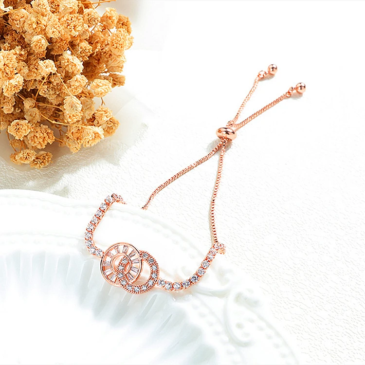 Circle Charm Adjustable Slider Chain 14k Gold Plated Stainless Steel 2mm Lab Grown Diamond zirconia Tennis Bracelet For Women