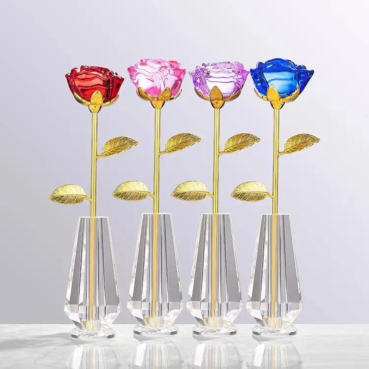 New Crystal flower 3D Glass Rose  Crystal Rose Figure for Women