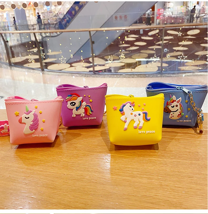 
Wholesale OEM Factory Free Sample Amazon Hot Sell Rainbow unicorn pony Design Silicone Coin Purse Zipper soft Wallet Custom Logo 
