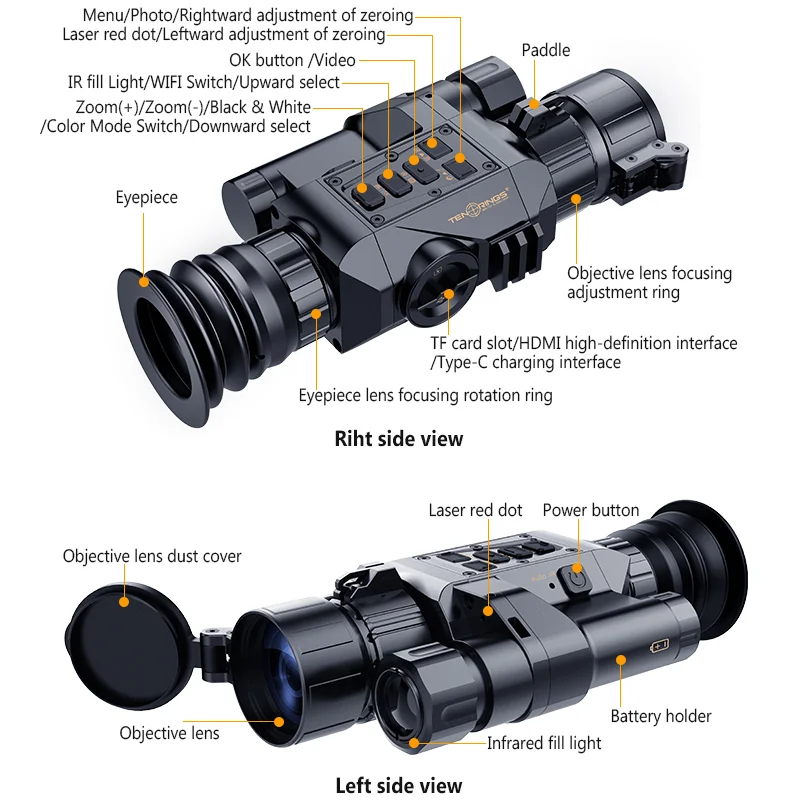 Ten Rings NV500 Outdoor 1080P telescope night vision scope Monocular for adults wildlife low light night camera hunting