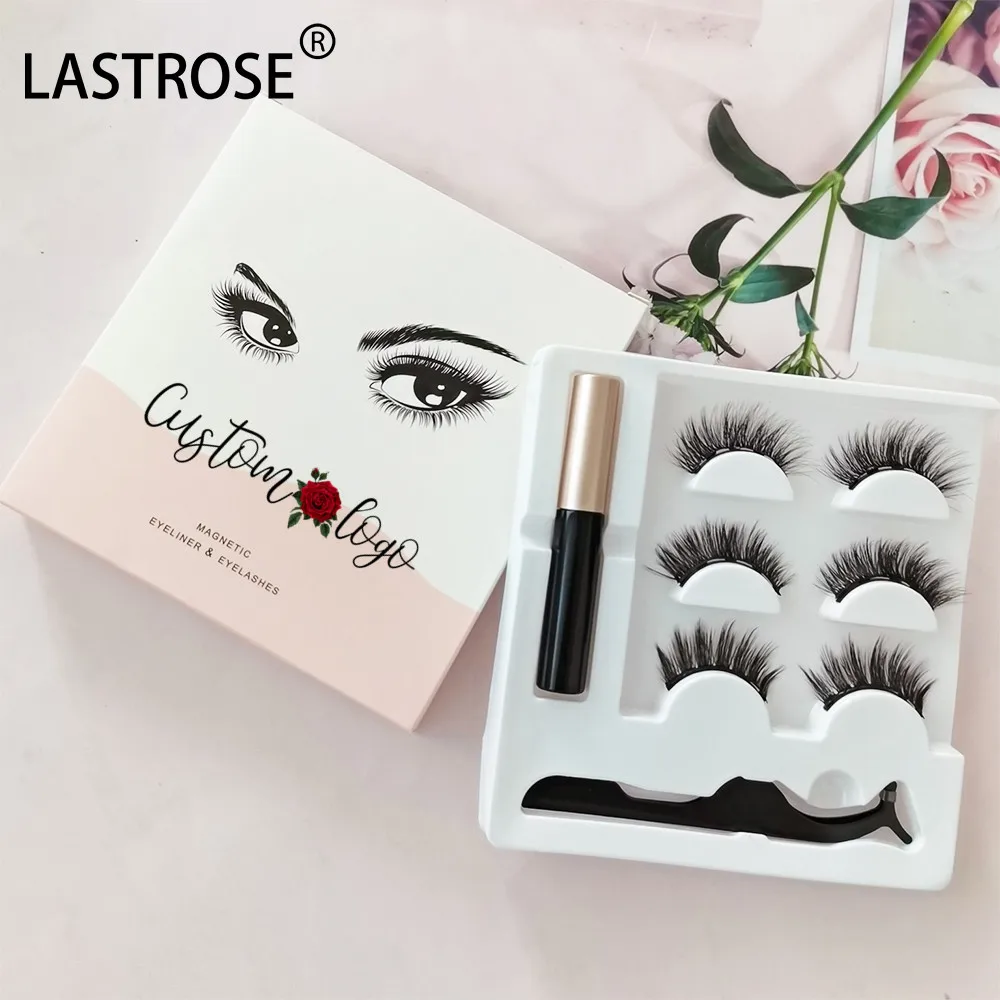 Hot selling magnetic eyelashes 5 Magnets lashes 3D magnetic eyelash and magnetic eyeliner with lash tweezers for set of 3 pairs