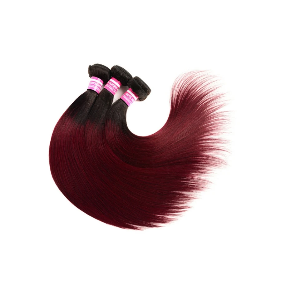 Factory Supply 100% Human Hair Dyed Wine Red Color 99J# Straight 18/28 Inch Hair Extensions Bundles for Women