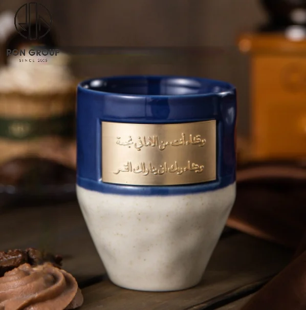 Wholesales turkish handmade custom logo tea cup arabic espresso cappuccino latte ceramic coffee cup with  sheet cooper